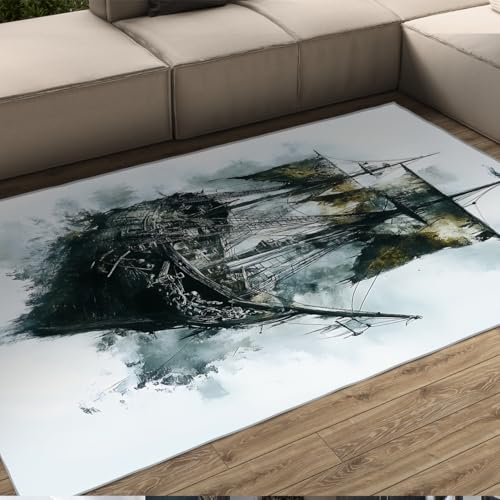 航海ヨットラグ伝統的なインクアート抽象的なホラーカーペット洗える簡単なケアリビングルームキッチンオフィス用の薄い小さなエリアのラグ 90x150cm