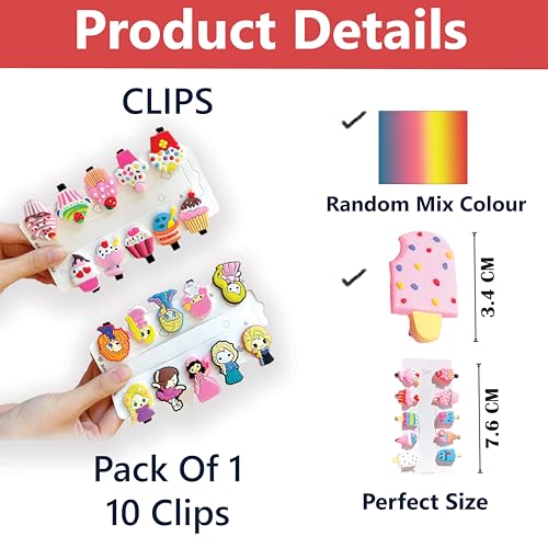 Image of TEMPERIA (1 Pack - 10 Clips) Hair Clips for Girl Kids - Girls Gift Items for Birthday - Cute Hair Clips & Pins Set for Baby & Small Girls - Girl Hair Accessories (Random Colors & Designs) (MN01)