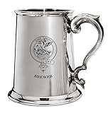 I Luv ltd Brewer Family Crest Polished Pewter 1 Pint Tankard with Scroll handle