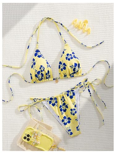 Women's 2 Piece Bikini Set Floral Triangle Thong Bikini Set High Cut Swimsuit Cheeky String Bathing Suit Beachwear4