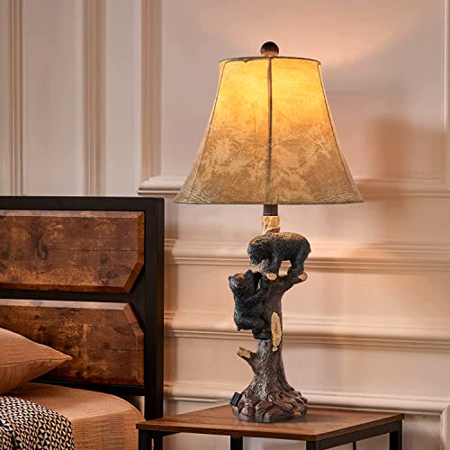 Lokhom Climbing Bears Rustic Western Table Lamp Set Of 2, 26" Rustic Bedside Lamp With Usb & Typec Charging Port, Natural Bears Table Lamp For Bedroom Living Room Foyer Office Mother's Day Lamp Gift #TOP3