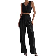 Crop Vest Set Women Two Piece Outfits High Waisted Wide Leg Dress Pants Suit Business Casual Professional Sets