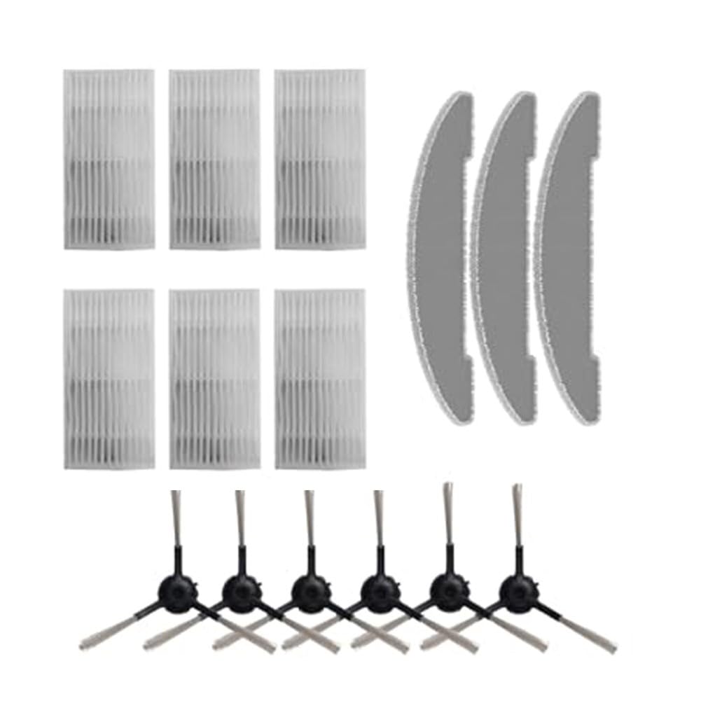 FUBESK Vexilar - Kit de trapeador con filtro de cepillo lateral para Cleanova para W7 W11, 6 cepillos, 6 filtros, 3 paños de repuesto, piezas de repuesto para aspiradora robot, accesorio para
