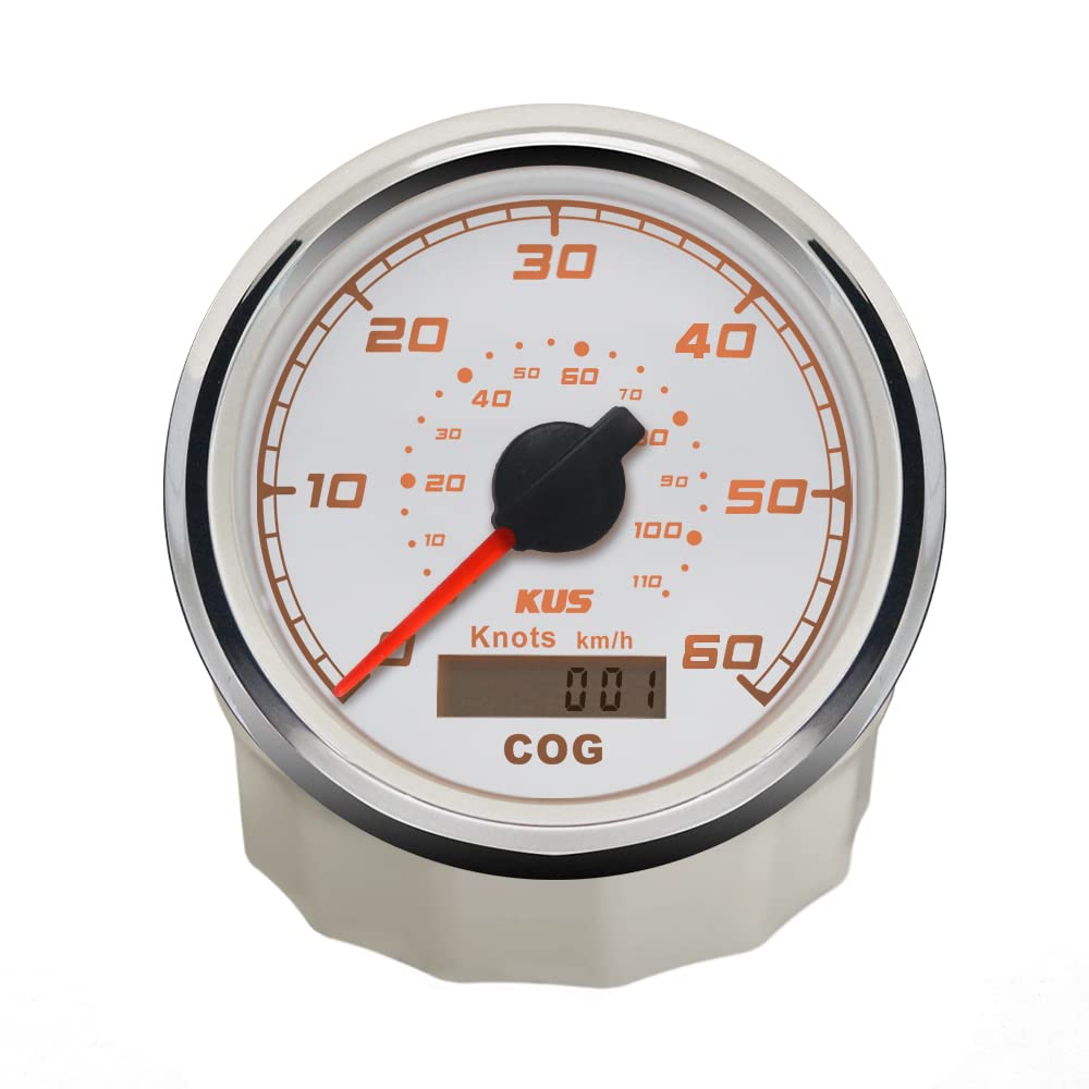 KUS Contatore Di Velocità GPS Contatore Di Velocità 60Knots Con Retroilluminazione Corso Per Yacht A Barca 85mm 12V/24V (Bianco)