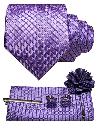 Image of JEMYGINS Mens Tie and Pocket Square,Lapel Pin,Cufflinks,Tie Clip Sets with Gift Box 5PCS
