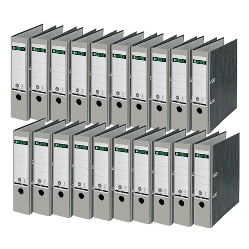 Leitz Qualitäts-Ordner 180°, 20er Pack, A4, Karton, 8 cm Rückenbreite, Wolkenmarmor-Papier, Grauer Rücken, 10805085