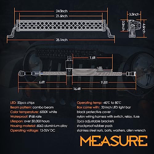 20 Inch LED Light Bar with Wiring Harness, Nirider Black Series LED Bar with Cover 250W Spot Flood LED Fog Light Driving Light Work Light Off Road Light Bar for Truck ATV UTV RZR Ford SXS Wrangler