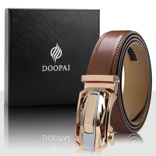 Image of DOOPAI Men's Ratchet Leather Belt Set - 2 Pack Sliding Belt Adjustable For Gift Mens Dress Casual 1 3 /8 inch,Cut for Fit