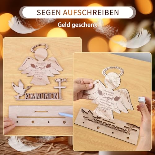 Kommunion Geschenke für Mädchen Junge, Holz Konfirmation Geschenk Kommunion Mädchen Junge mit Weiß LED Lichterkette, Geldgeschenke Kommunion Konfirmation Taufgeschenke für Mädchen Kommunionsgeschenke
