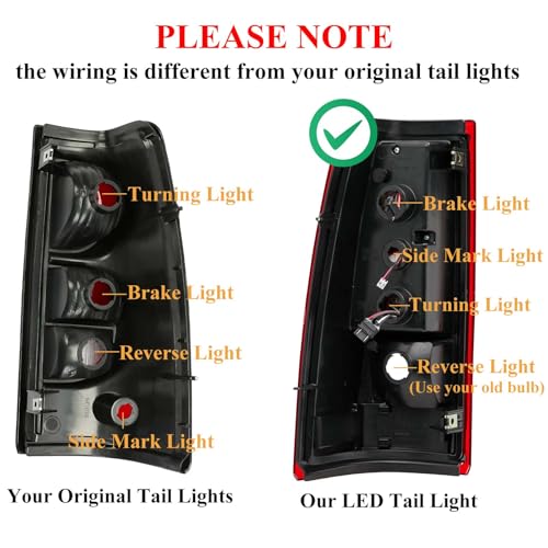 Image of LED Tail Lights Assembly Compatible with 1999 2000 2001 2002 2003 2004 2005 2006 Chevy Silverado 1500 2500 3500 Rear Light Brake Lamps Driver & Passenger Side, Black Housing Clear Lens
