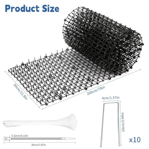 Dornengitter Gegen Katzen, 30 × 200 cm Katzenabwehrmatte mit Spikes Kunststoff Katzenschutz Spike Garten Katzenabwehr mit 10 U Nägel Anti Katzen Abwehr für Wildtiere Inner Außer