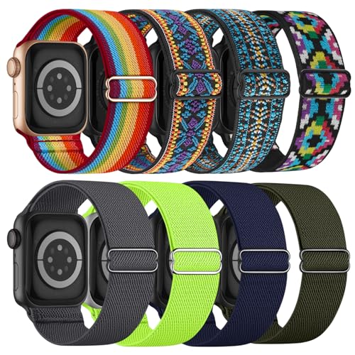 Image of Stretchy Bands Compatible with Apple Watch Band 40mm 38mm 41mm 42mm 44mm 45mm 46mm 49mm Women Men, Nylon Solo Loop Elastic Sport Straps for iWatch Series 11 10 9 8 7 6 5 4 SE 3 Ultra