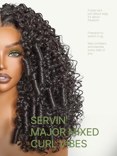 Image of Kinky Curly Half Wig 13X6 HD Lace Frontal Glueless Wig 14 Inches | Headband Wig with Unique Bouncy Curl,Veralux Fiber Blend Human Hair 200% Density Natural Black Ready to Go for Women