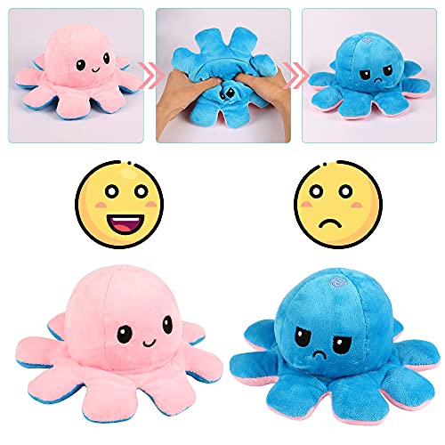 Zaloife Octopus Plüschtiere, Wende Oktopus, Tintenfisch Kuscheltier, Doppelseitiges Flip Plüschtier, Geburtstag Dekorationen Stofftier Geschenk für Kinder Mädchen Jungen Freunde
