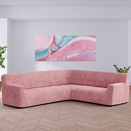 Paulato By Ga.i.co. Sectional Sofa Cover - Corner Sofa Slipcover - Soft Polyester Fabric Slipcovers - 1-Piece Form Fit Stretch Furniture Cover - Microfibra Collection - Coral Pink (Corner Sofa) #TOP1