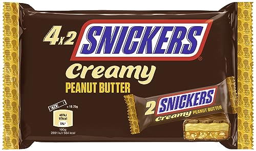 Snickers Creamy Peanut Butter Milchschokolade gefüllt mit Karamell und Erdnüssen Packung á 4 Doppelriegel 4 x 36,5g 146 g, Erdnussbutter, 1 stück