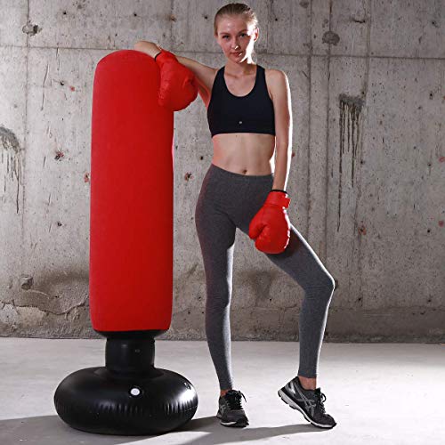 MENGDUO Inflatable Free Standing Punching Bag, Heavy Training Bag, Adults Teenage Fitness Sport Stress Relief Boxing Target (Suede - red) Best Free Standing Punching Bag