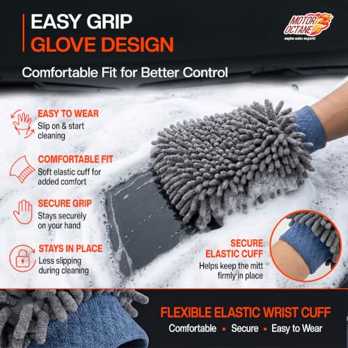 Image of Premium Car Wash Mitt | Extra Plush, Dual-Sided Microfiber Chenille Wash Glove | Ultra Soft & High Absorbency | Scratch-Free Cleaning Mitt for Cars & Bikes | Pack of 1