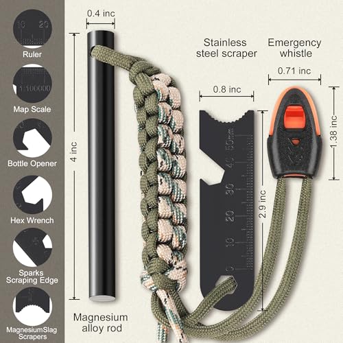 Survival Fire Starter, 4 Inch Ferro Rod, Flint Fire Starters for Hiking and Camping, Flint and Steel Survival Tool with Paracord and Emerge - Image 3