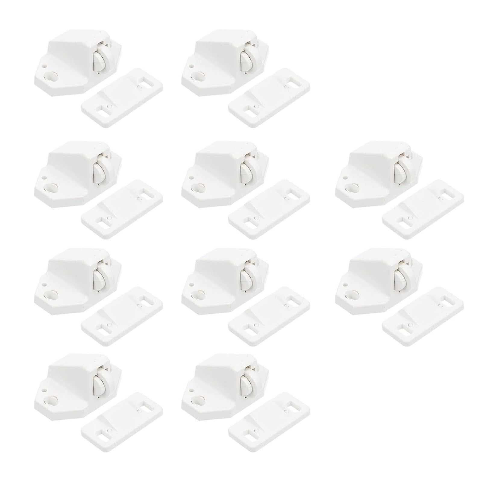 10 Sets Ball Catch Door Latch, Spring Mechanism for Wooden Screen, Cabinet Closet Hardware, White Plastic