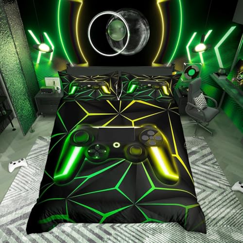 Parure de lit pour lit simple avec housse de couette et 1 taie d'oreiller à motif de manette de jeu vidéo, pour garçons, adolescents, hommes, pour lit...