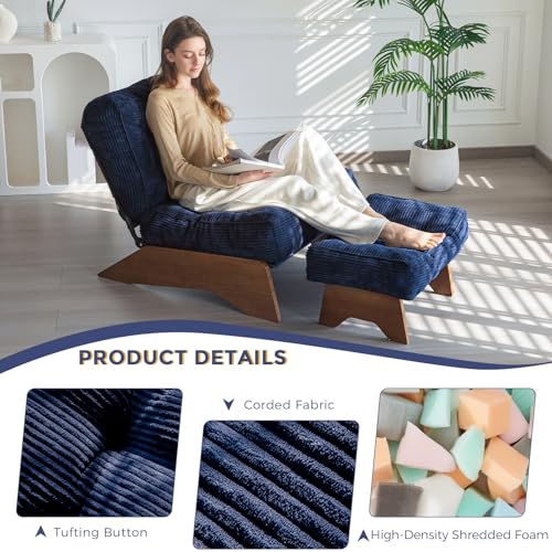 Image of MAXYOYO Accent Chair with Ottoman, Lounge Chair with Adjustable Backrest | Tufted Living Room Chair Upholstered Lounge Chair with Footrest Set, Modern Chair for Reading Room, Navy