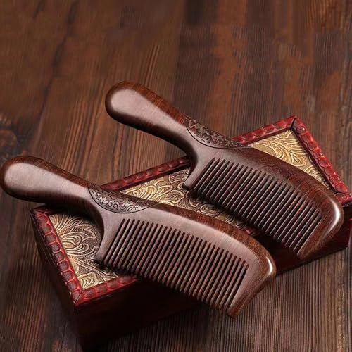 Natural Sandalwood Comb - Anti Static Wooden Comb for Women, Smooth Detangling Fine Tooth Hair Comb, Portable Travel Wood Combs for Curly & Straight Hair