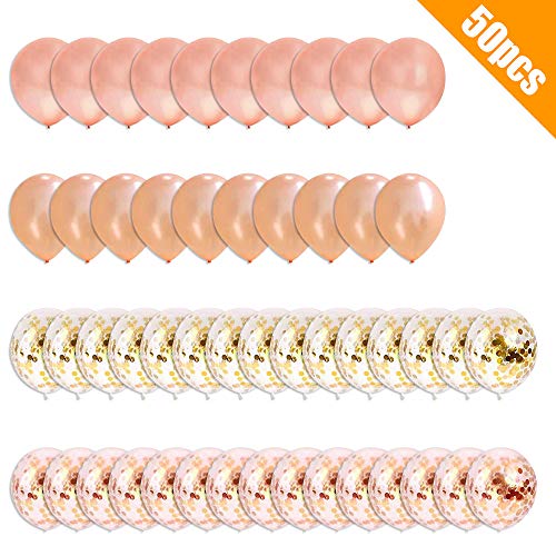 50Pcs 12 inch Birthday Balloons Gold/Rose Gold Latex Balloons and Confetti Latex Balloons for Party Wedding Bridal Shower Decorations