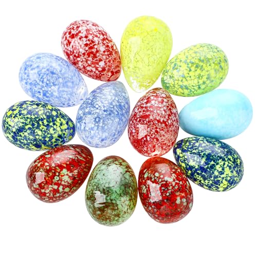 12PCS Assorted Blown Glass Easter Eggs Figurines 1.2 Miniature Glass Eggs
