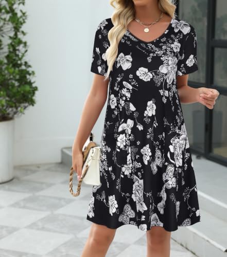 Image of CHICGAL Summer Dresses for Women V Neck Short Sleeve Casual Loose T Shirt Sundress Beach Cover Ups with Pockets 2026