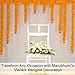 Marubhumi 5-PC Artificial Marigold Flower Garland – 4.5 Feet Long Strands with Bells | Mango Color | Diwali, Wedding, Home, and Christmas Décor
