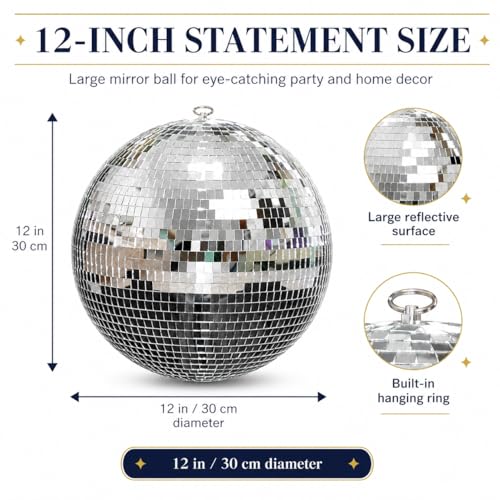 Youdepot - Paquete de bolas espejadas para discoteca: 12, 4, 6 y 8 pulgadas, decoraciones plateadas para fiestas miniatura 6