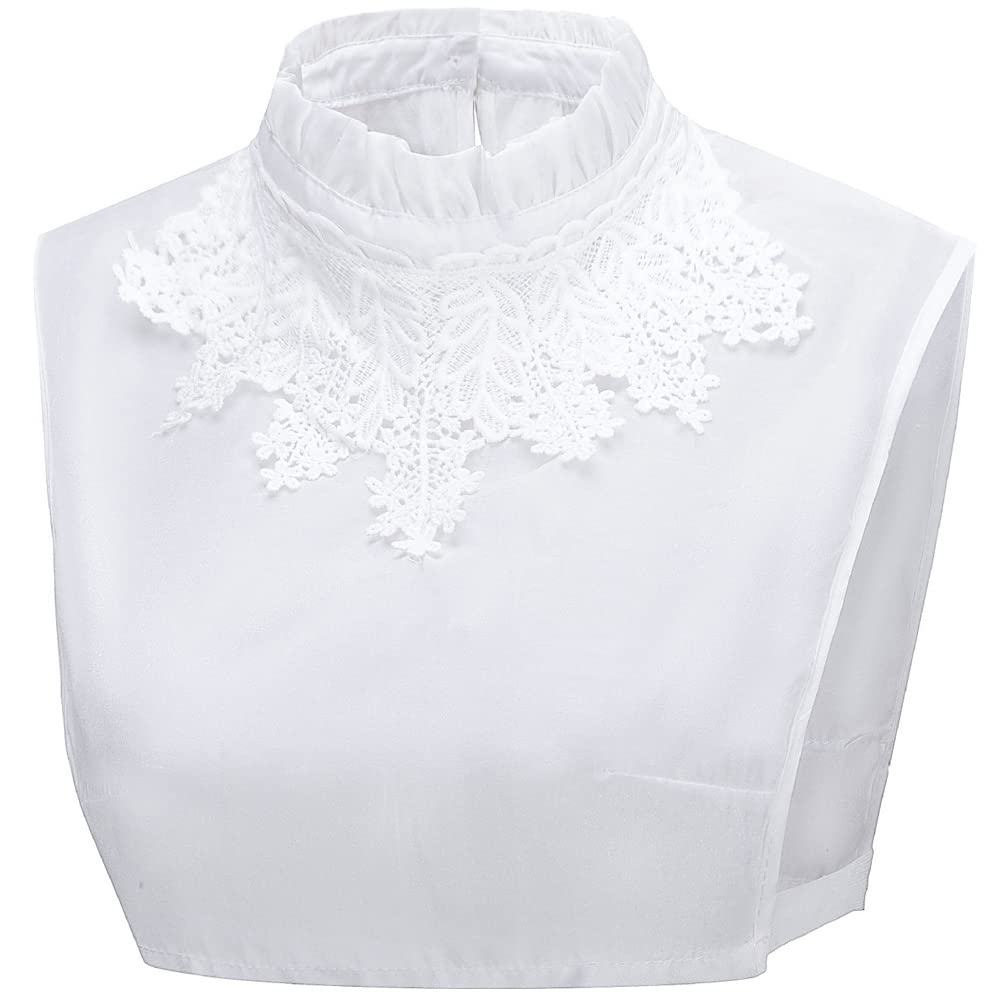LoudSung False Collar Detachable Half Shirt Blouse Fake Collar Ruffle Floral Lace Elegant Design for Women Girls