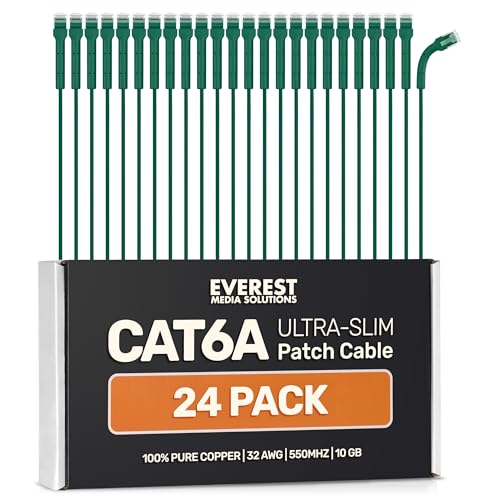 Image of Everest Ultra Slim Cat6a Ethernet Patch Cables 3ft (24-Pack) Green | Bendable, Thin and Flexible