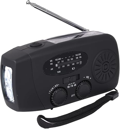2000mAh High Capacity Rechargeable Radio Solar Emergency Hand Crank Radio with LED Flashlight for Household and Outdoor Camping, Hiking,AM/FM NOAA Portable Weather Radio (Black)