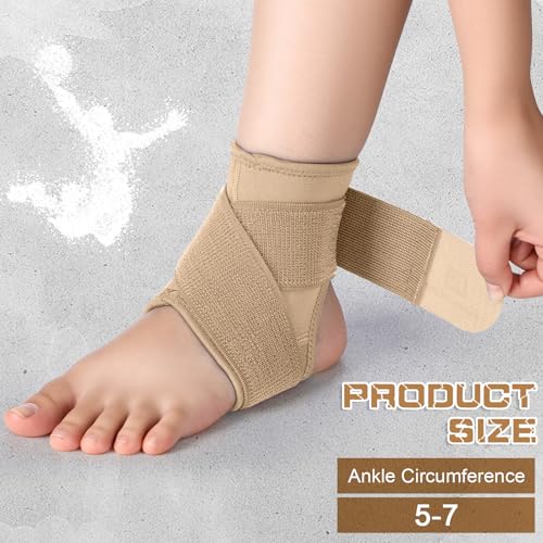 Image of Honoson 2 Pcs Ankle Brace Kid Ankle Support Youth Neoprene Lace up Compression Sleeve Foot Brace Stabilizer with Adjustable Strap for Sport Sprained Plantar Fasciitis Achilles Tendonitis(Skin,M)