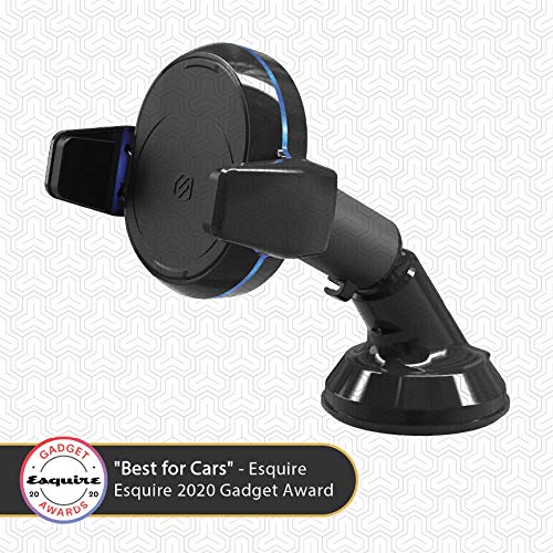 Scosche MGQWDDP-XTET MagicGrip Wireless Charging Double Pivot Windshield/ Dashboard Phone Mount for Car with Suction Cup, Black