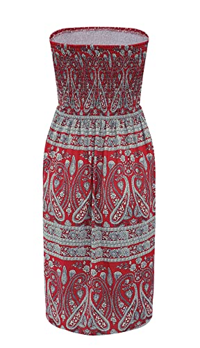 Image of Zyyfly Strapless Dress for Women Summer Beach Boho Smocked Tube Top Dress
