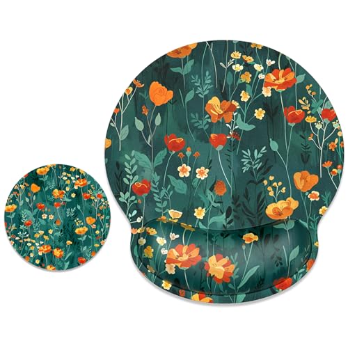 ITNRSIIET Ergonomic Mouse Pad with Wrist Support Wrist Rest Smooth Surface Non-Slip Rubber Base Comfortable Office Supplies Pain Relief, 9.8 x 9.1 inches, Beautiful Flowers