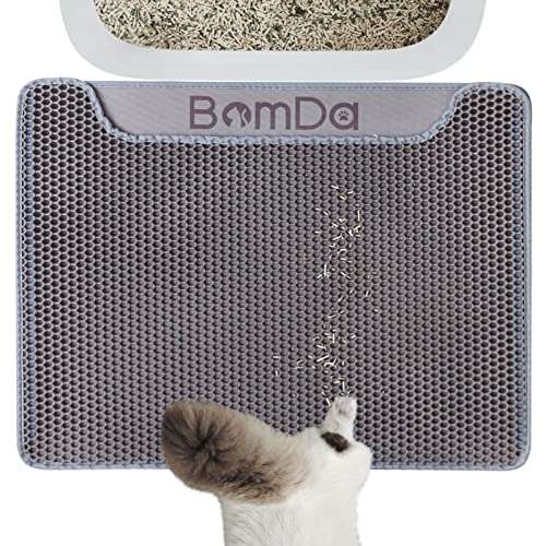 BomDa Tappetino per Lettiera Gatti, Design a Nido d'Ape, Impermeabile, Doppio Strato (Grigio(Modello 1), 58x43cm)