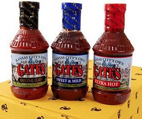 Gates Bar-B-Q Sauce 3-Bottle Set Gift Pack - Gates Barbecue Original Classic Sauce, Sweet & Mild BBQ Sauce, Extra Hot Barbeque Sauce