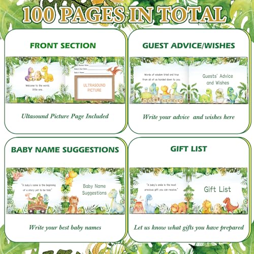 Image of Fuyoooo Dinosaur Baby Shower Guest Book Baby Shower Sign in Guest Book Reception with Baby Sonogram Page Keepsake Includes Gold Pen Table Card and Adhesive Photo Corner for Birthday