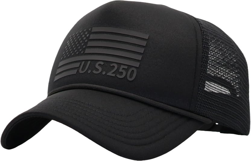 Image of 250th Anniversary American Flag Hats for Men Women, Snapback US Patriotic Trucker Hat Veterans Memorial Day Gifts