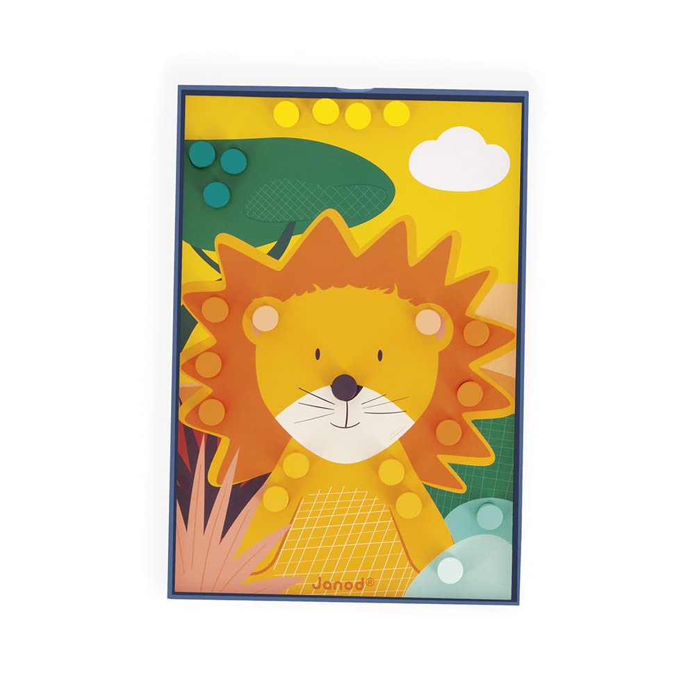 Janod - Mes Premières Mosaïques en Bois - Jouet d'Eveil - 7 Cartes Perforées et 70 Pions en Bois - Apprentissage des Couleurs et Motricité - Peinture à l'eau - Dès 3 Ans, J08278