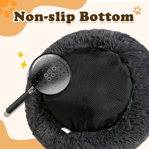 JOLLYVOGUE Small Dog Bed Donut, Soft & Washable Calming Anti-Anxiety Dog Bed for Pets, Fluffy Faux Fur Plush Dog Bed with Slip-Resistant Bottom(Dark Grey, Small, Up to 20 lbs) - Image 4