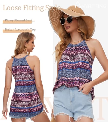 Image of Women Halter Tank Top with Built in Bra Flowy Sleevless Padded Camisole Loose Fit Summer Shirt Top S-3XL