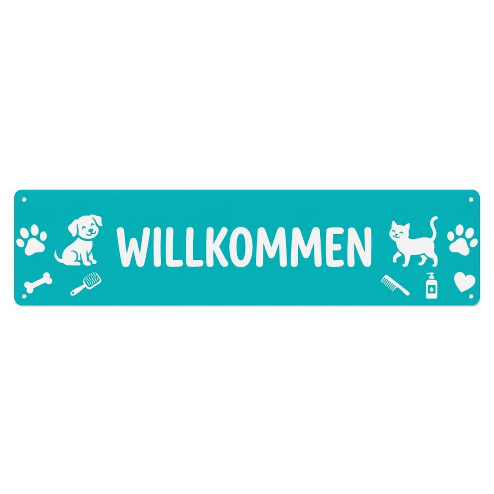 Teal Cyan Pet Grooming Animal Clinic Welcome Metal Tin Sign Plaque Wall Decor for Cafe, Club Bar, Office, Home Garden Metal Poster 4x16Inch