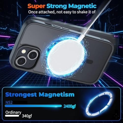 Image of keeshar MagPro case for Apple iPhone 15 v2 MagSafe Compatible Protective Cover with Strong Magnetic Adsorption, Shockproof Armor, Scratch Resistant Polycarbonate Hard Back | Translucent Matte Black