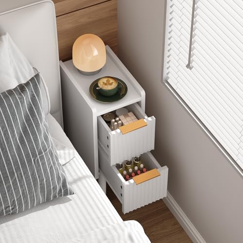 Image of ELYKEN 7.9 inch Fluted Narrow Nightstand, 20.6 inch H Skinny Side Table, White