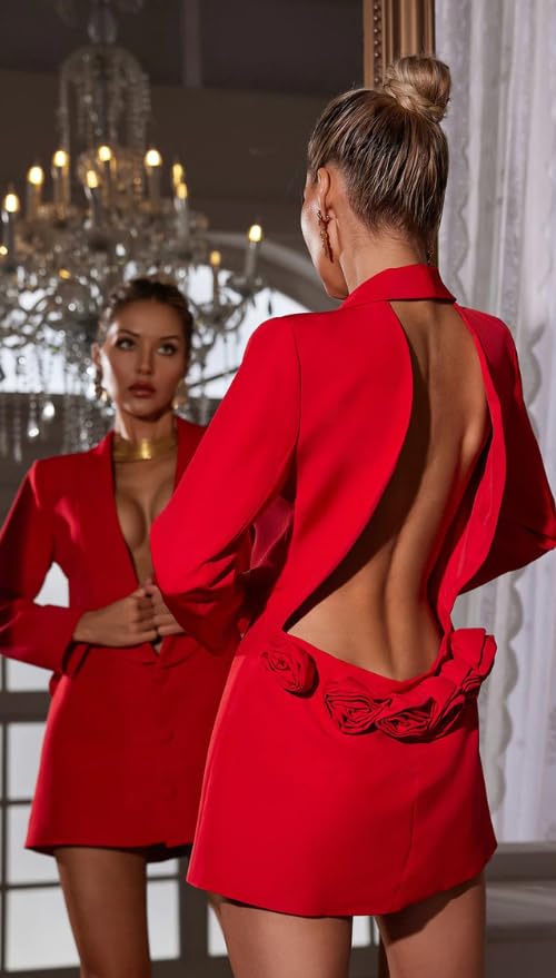 Sophisticated & Feminine Floral Cutout Backless Dress | Intricate Floral Cutouts, Chic Backless Design | Versatile Elegance for Office, Evening & Events | Exclusive Women's Essential S Size Red3